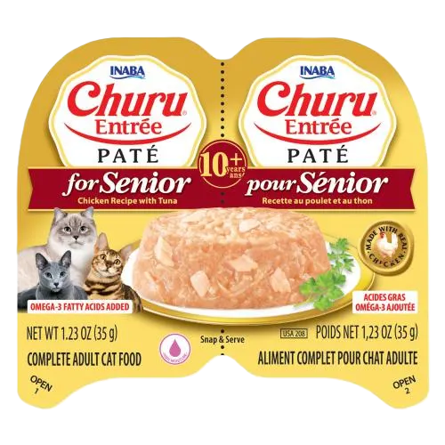 Inaba Twin Cups Churu Entree Pate Senior Chicken & Tuna Recipe, Wet Cat Food, 1.23-oz Case of 6