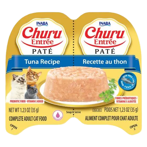 Inaba Twin Cups Churu Entree Pate Tuna Recipe, Wet Cat Food, 1.23-oz Case of 6