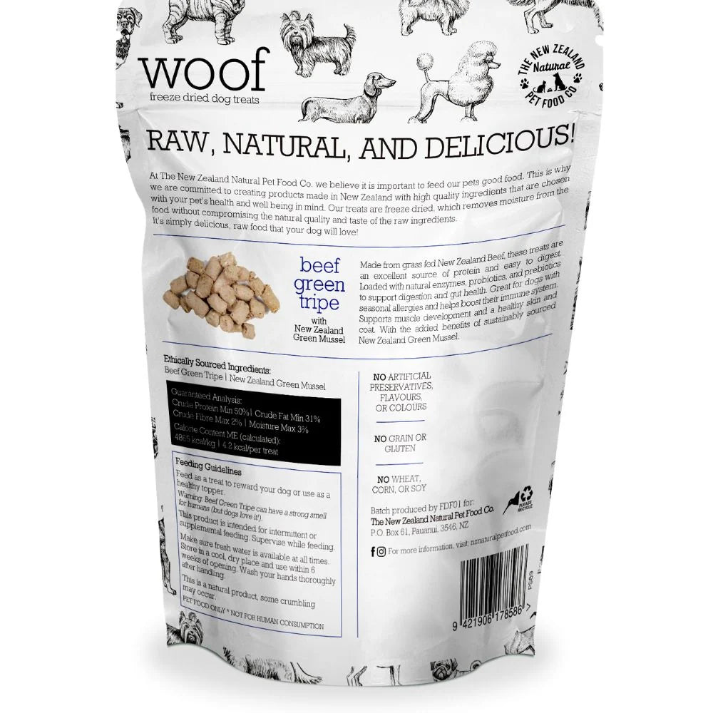 The New Zealand Natural Pet Food Co Woof Beef Green Tripe, Freeze-Dried Dog Treats