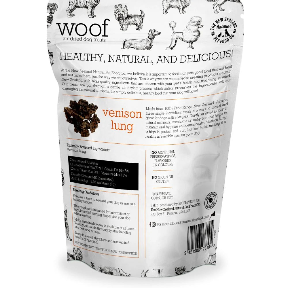 The New Zealand Natural Pet Food Co Woof Venison Lung, Freeze-Dried Dog Treats, 1.76-oz Bag
