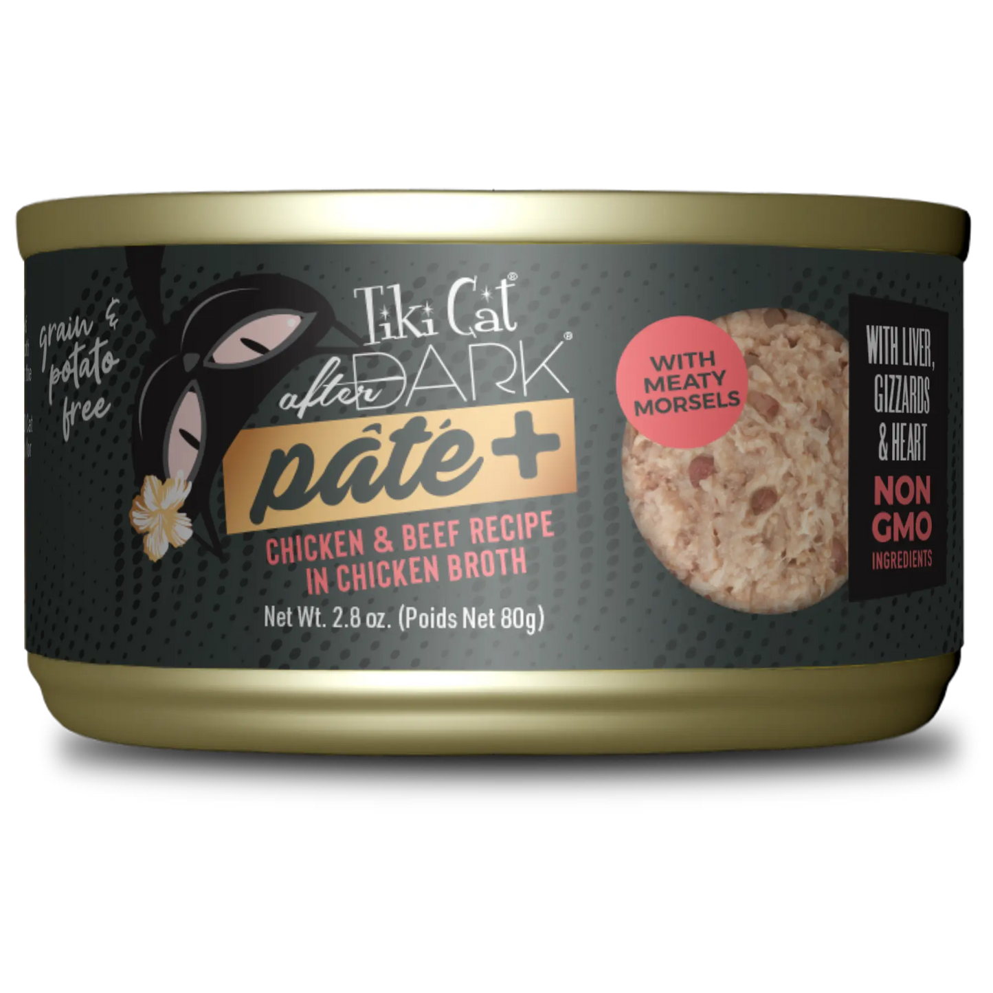 Tiki Cat After Dark Pate+ Chicken & Beef Recipe in Chicken Broth, 2.8-oz Case of 12