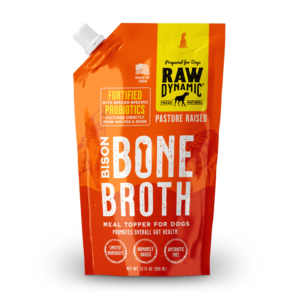 Raw Dynamic Pasture Raised Bison Bone Broth For Dogs, Meal Topper, 12-oz Pouch