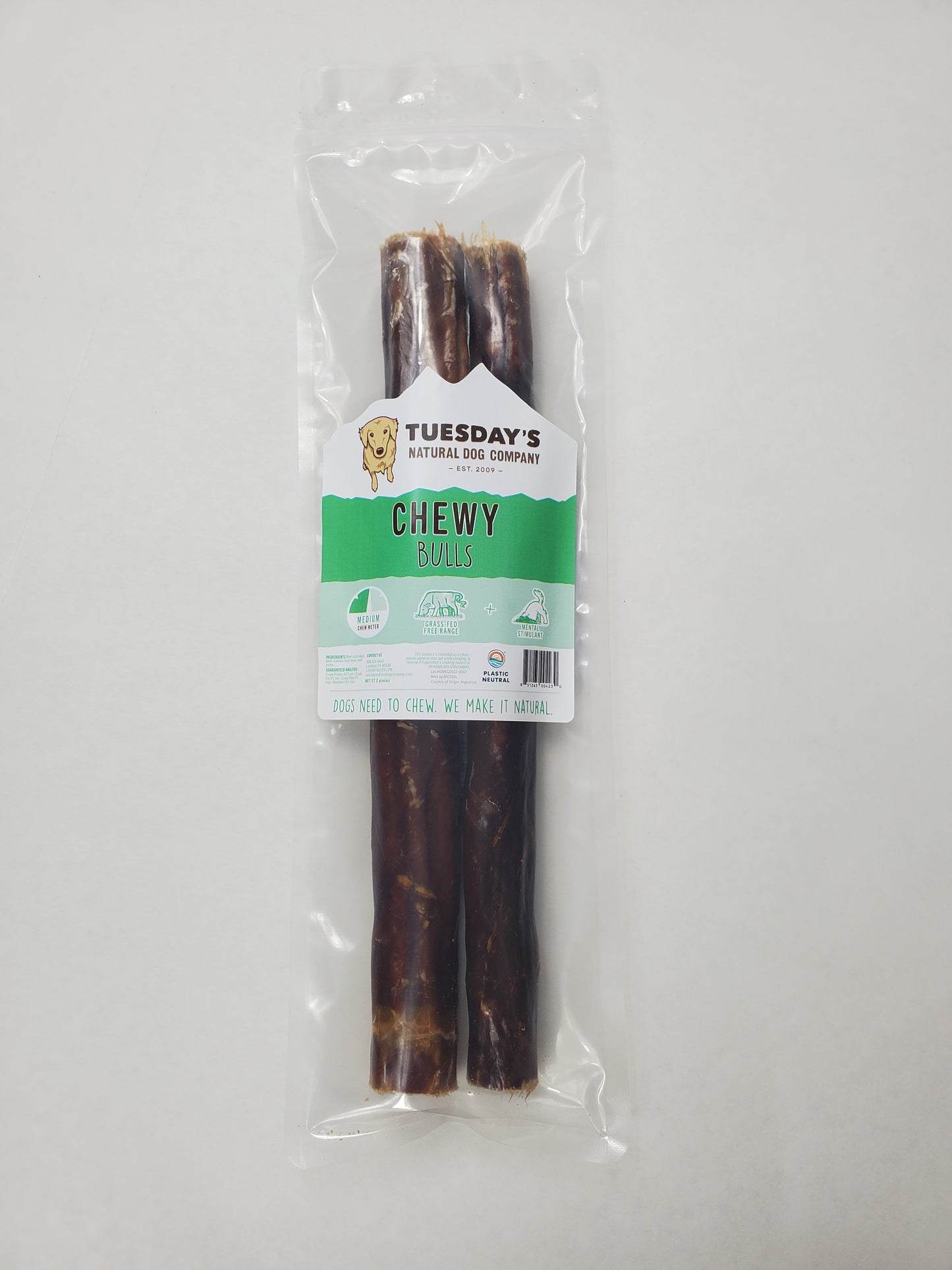 Tuesday's Natural Dog Company 12-Inch Tremenda Chewy Bull, Dog Chew