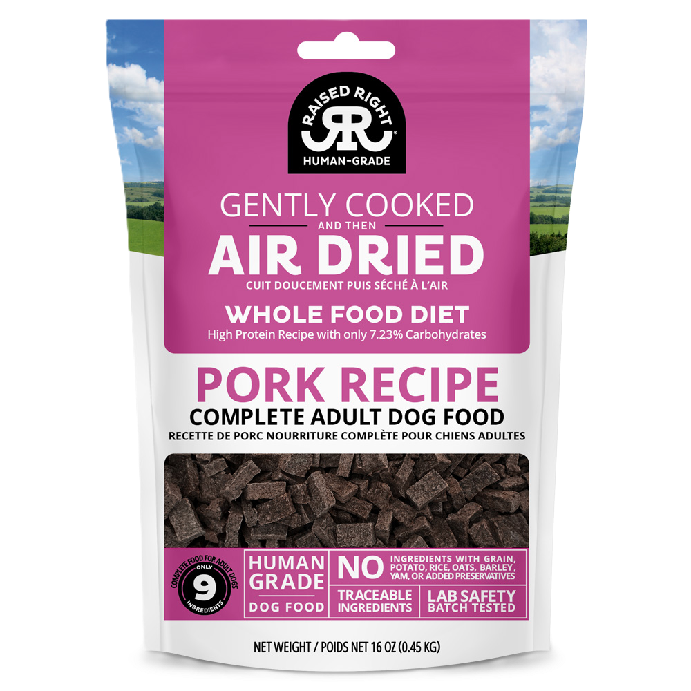 Raised Right Original Pork Recipe, Air-Dried Gently Cooked Dog Food, 1-lb Bag