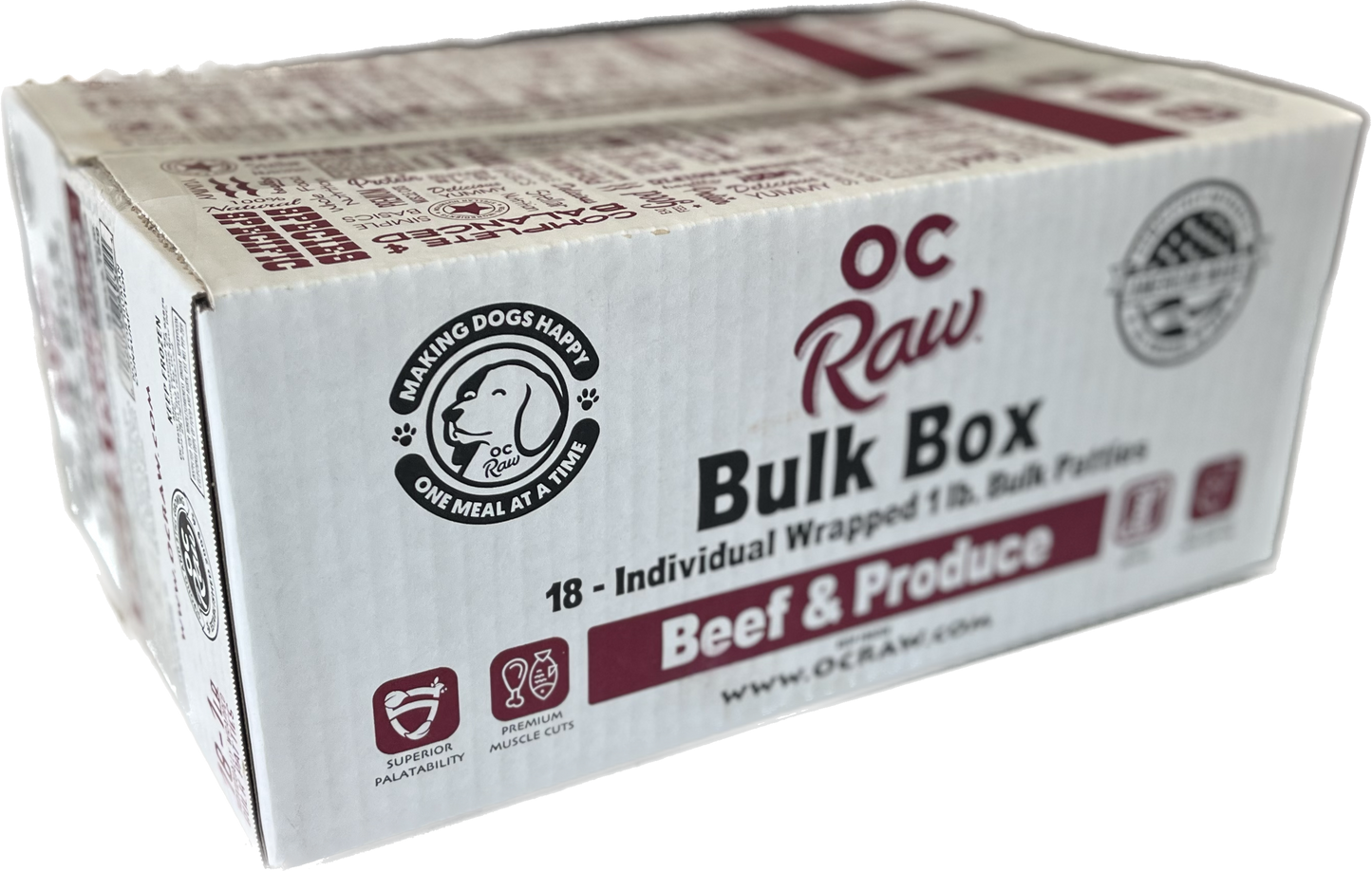 OC Raw Dog Beef and Produce Patties, Frozen Raw Dog Food