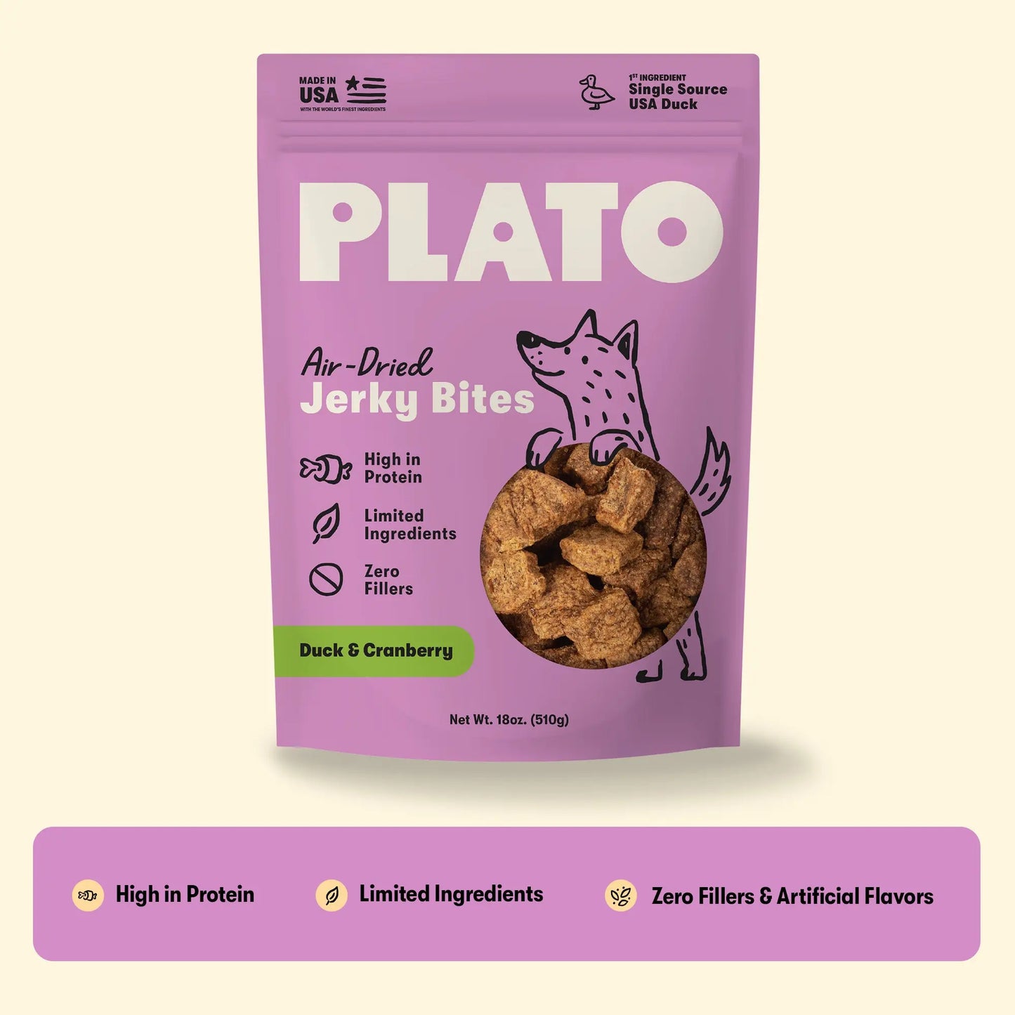 Plato Duck With Cranberry Jerky Bites, Dog Treat