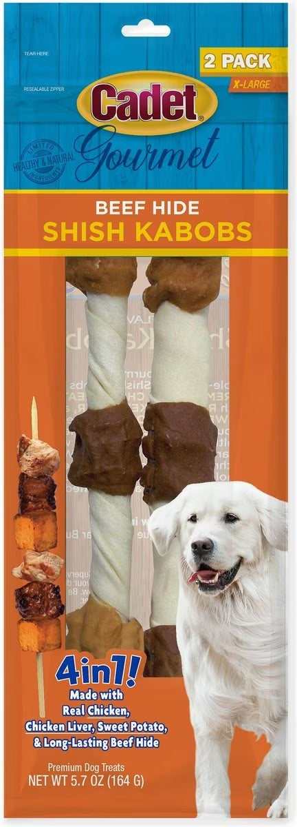 Cadet Gourmet Beef Hide Triple Flavored Shish Kabob 2-Pack, Dog Chew