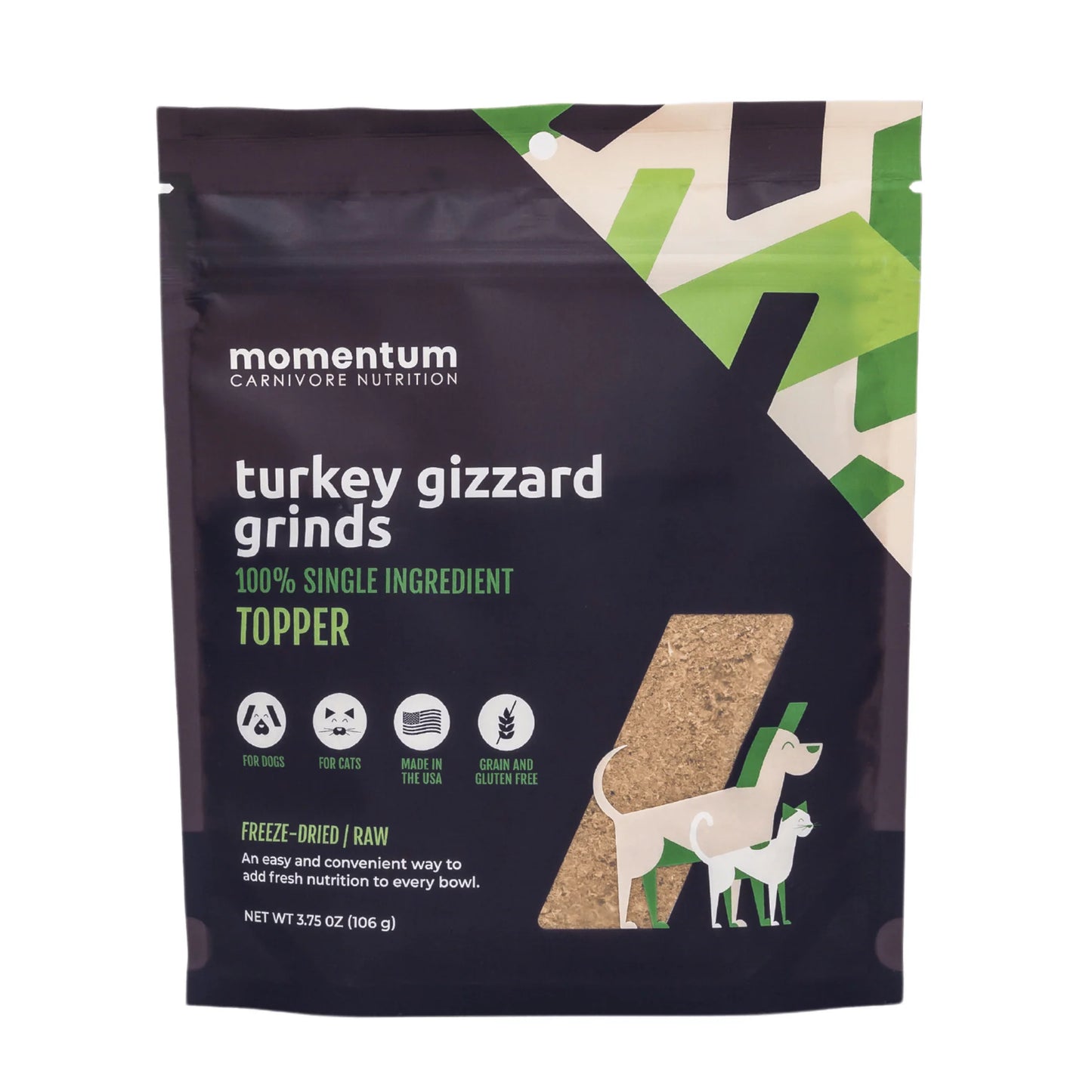 Freeze-Dried Grass-Fed Turkey Gizzard Grinds Topper For Dogs & Cats, 3.75-oz Bag