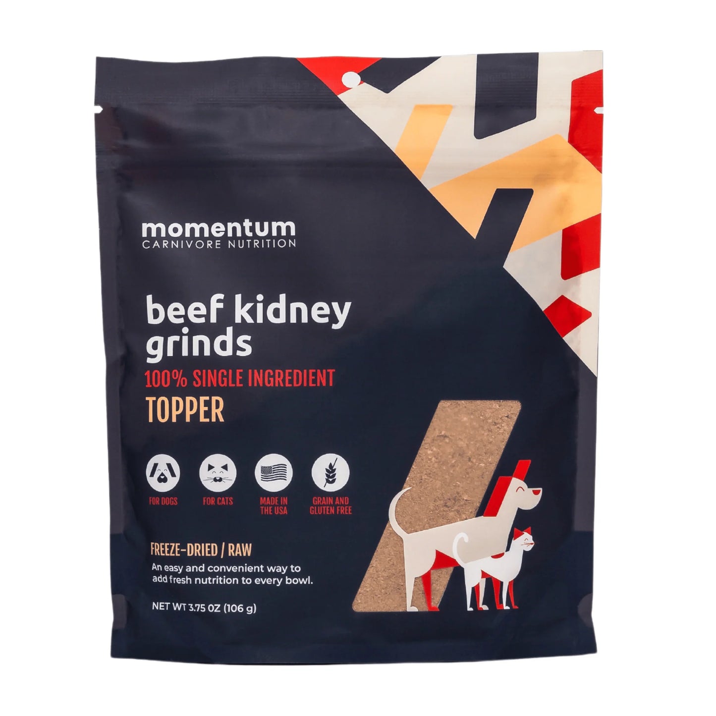 Freeze-Dried Grass-Fed Beef Kidney Grinds Topper For Dogs & Cats, 3.75-oz Bag