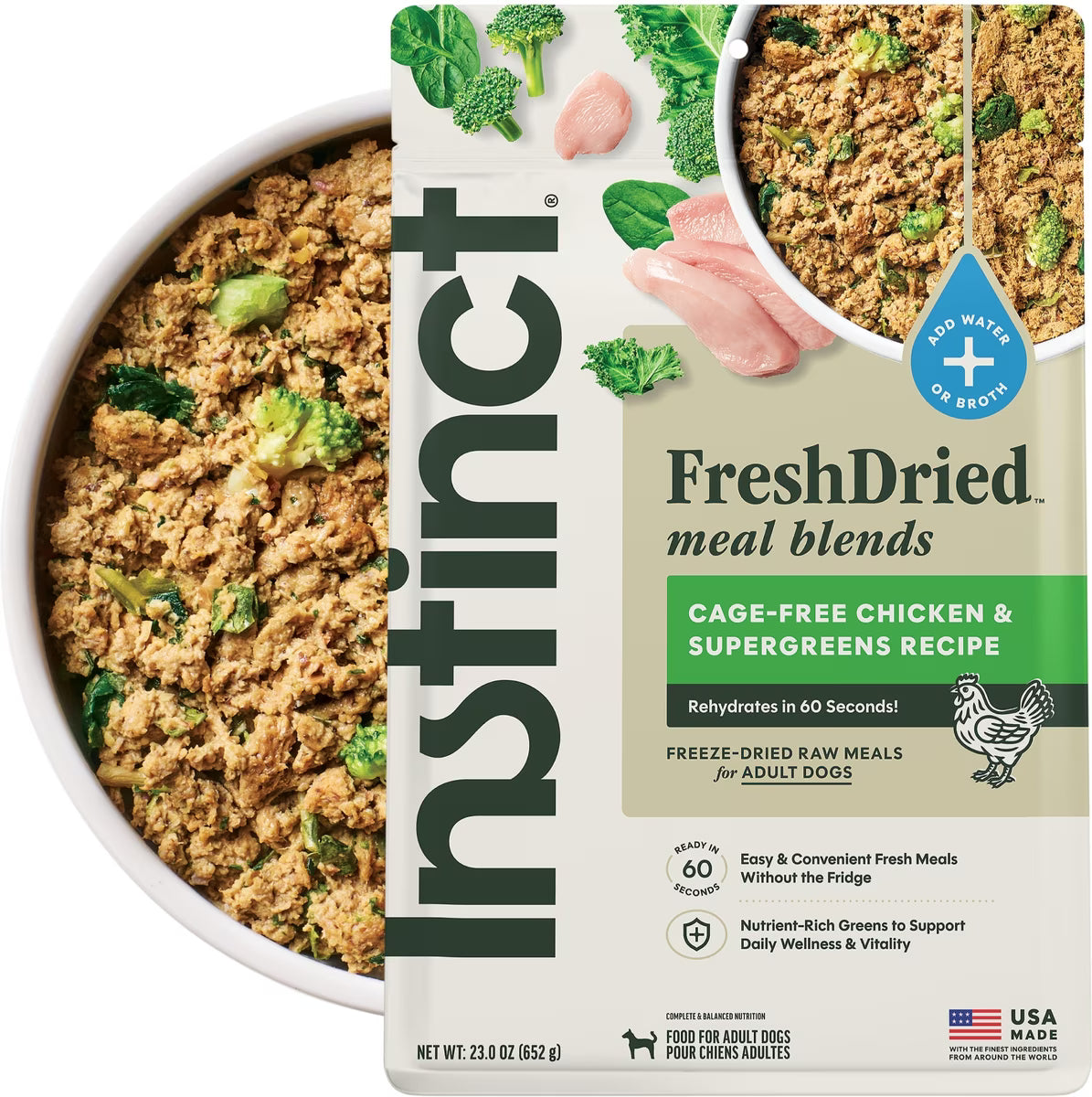 Instinct FreshDried Meal Blends Grain-Free Raw Chicken & SuperGreens Blend, Freeze-Dried Dog Food
