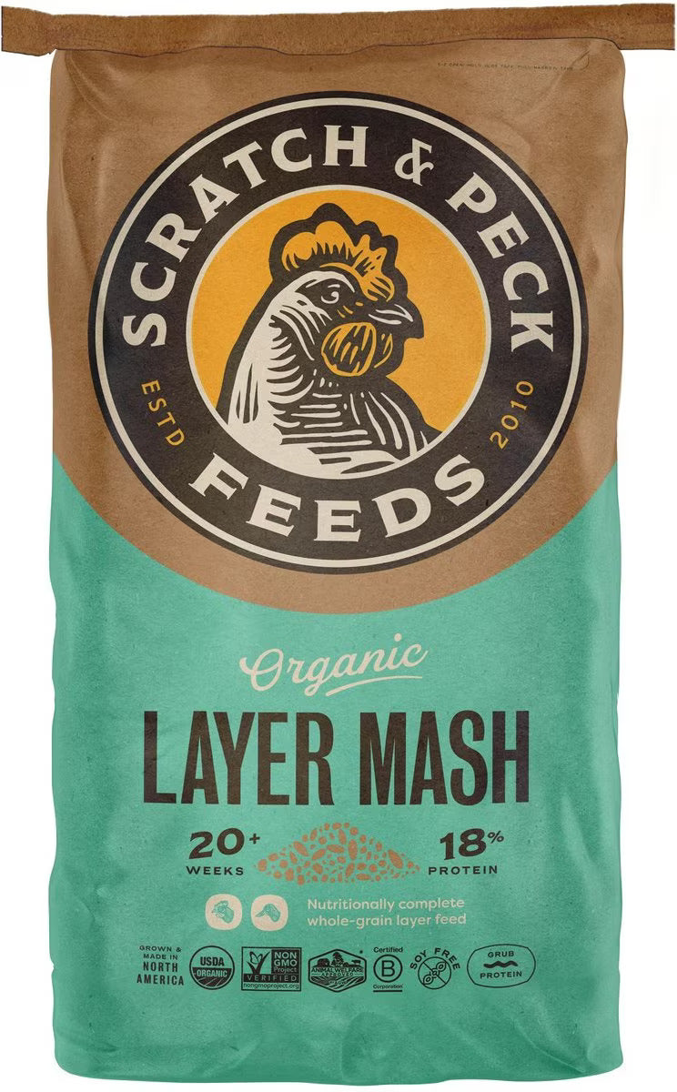 Scratch & Peck Organic Layer Mash 18% Protein For Chickens & Ducks, Poultry Feed, 40-lb Bag