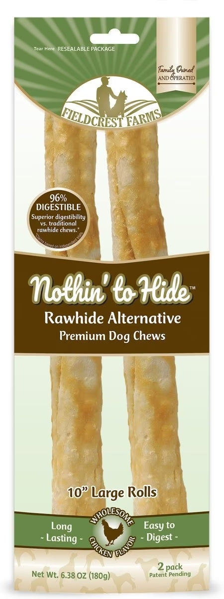 Fieldcrest Farms Nothin To Hide 10-Inch Large Roll Chicken 2-Pack, Dog Chew