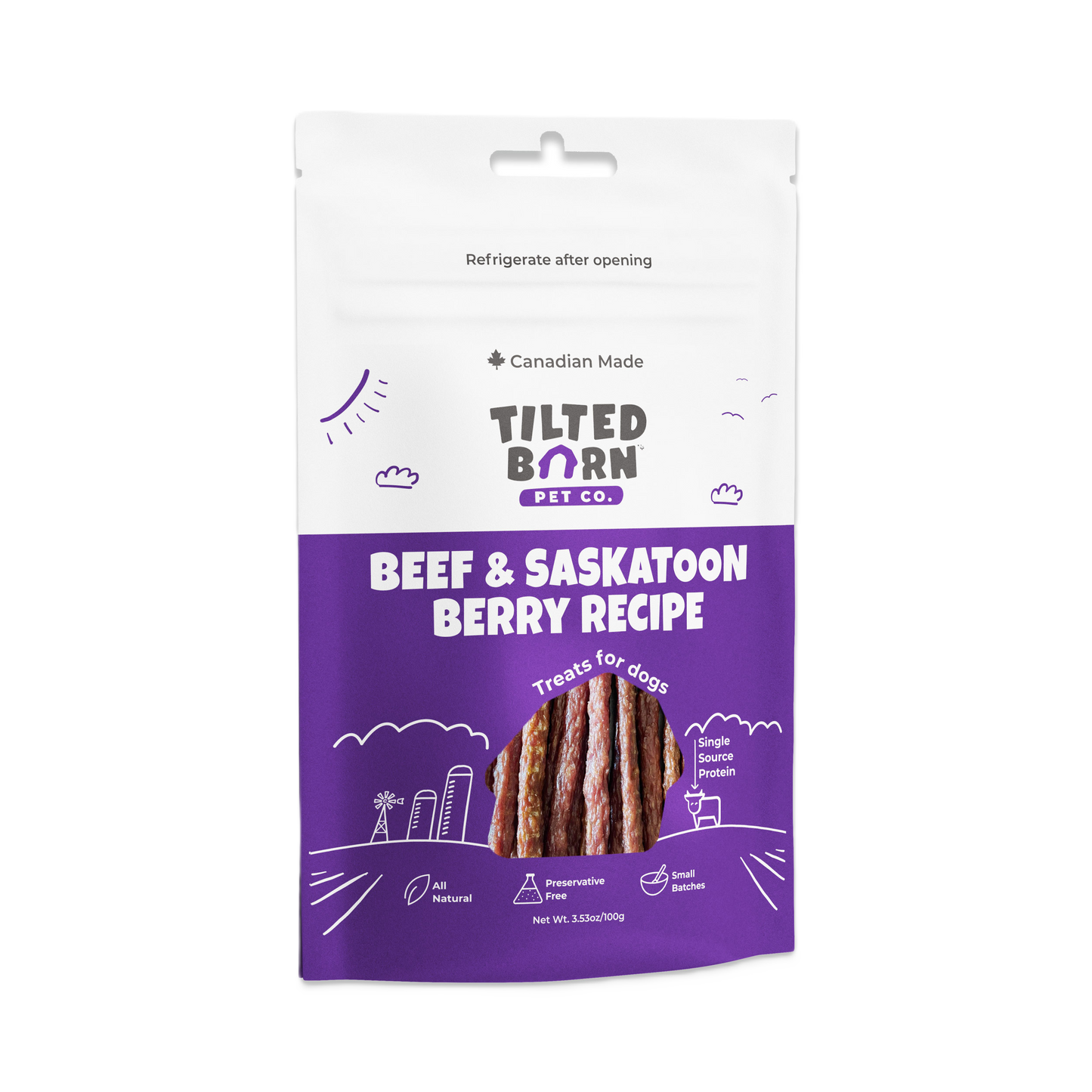 Tilted Barn Beef & Saskatoon Berry Recipe, Dog Treats, 3.53-oz Bag