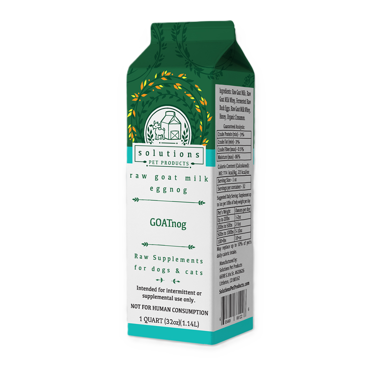 Solutions Pet Products GOATnog, Frozen Raw Goat Milk Supplement