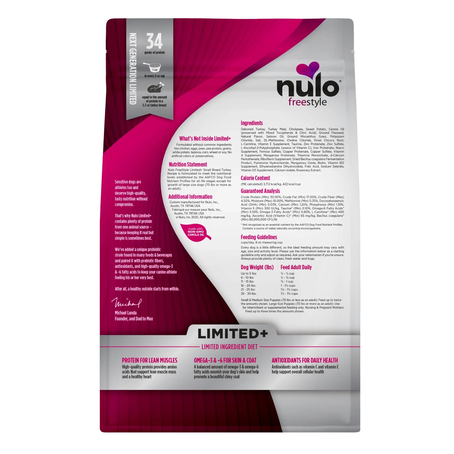 Nulo FreeStyle Limited+ Small Breed Turkey Recipe, Dry Dog Food, 4-lb Bag