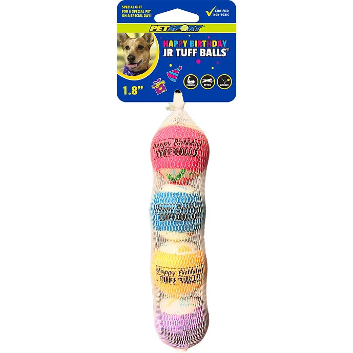 Petsport Birthday Tuff Balls 1.8-Inch 4-Pack, Dog Toy