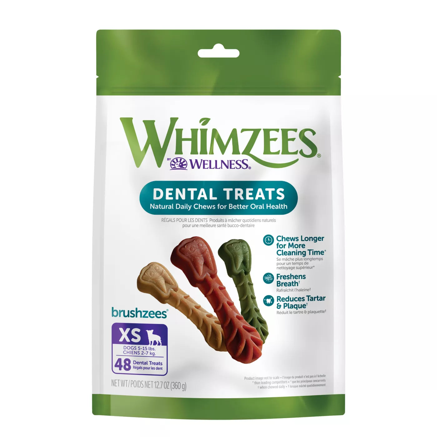 Whimzees Brushzees Dental Care Chews for Dogs, X-Small 12.7-oz Bag, 48-Count