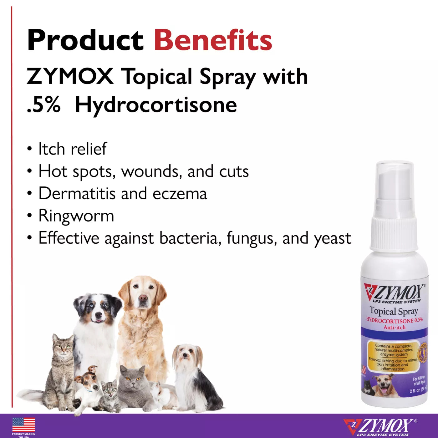 Zymox Topical Spray With 0.5% Hydrocortisone For Pets, 2-oz