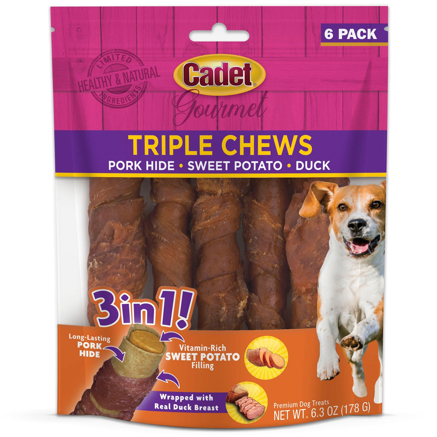 Cadet Triple Chew Duck 6-Pack, Dog Chew