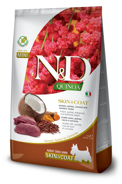 Farmina N&D Quinoa Skin & Coat Venison Mini Recipe, Dry Dog Food, 5.5-lb Bag