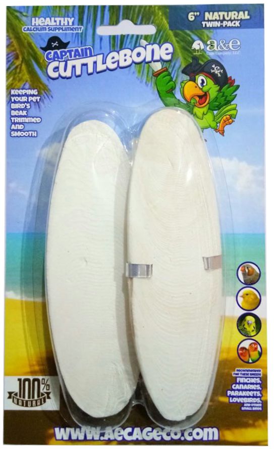 A & E Cage Company 6-Inch Cuttlebone, 2-Pack, Bird Supplement