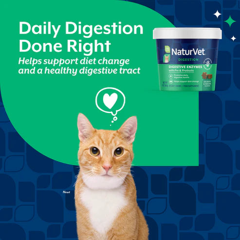 NaturVet Digestive Enzymes Soft Chews for Cats, 60-Count, Cat Supplement
