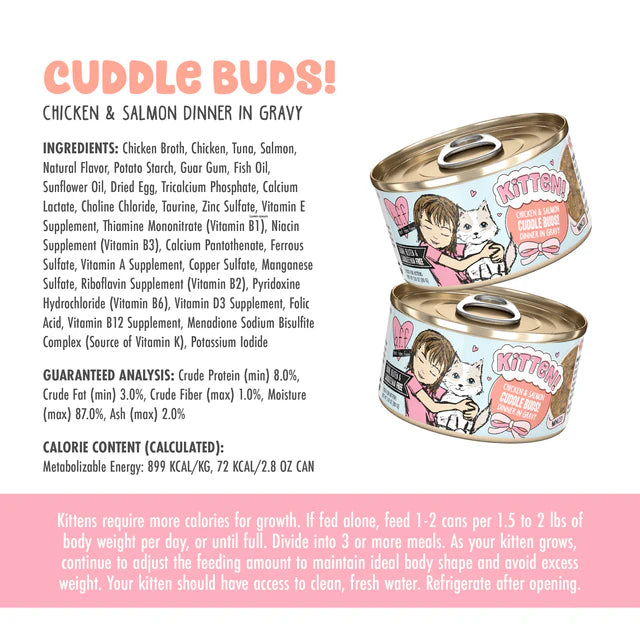 Weruva BFF Kitten Chicken & Salmon Cuddle Buds! Chicken & Salmon Dinner in Gravy, Wet Cat Food, 2.8-oz Case of 12