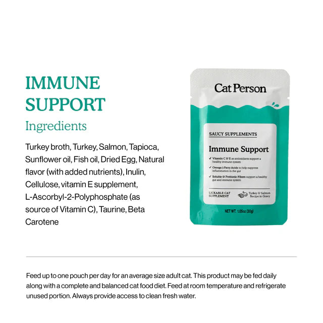 Cat Person Immune Support Supplement for Cats, Turkey & Salmon in Gravy