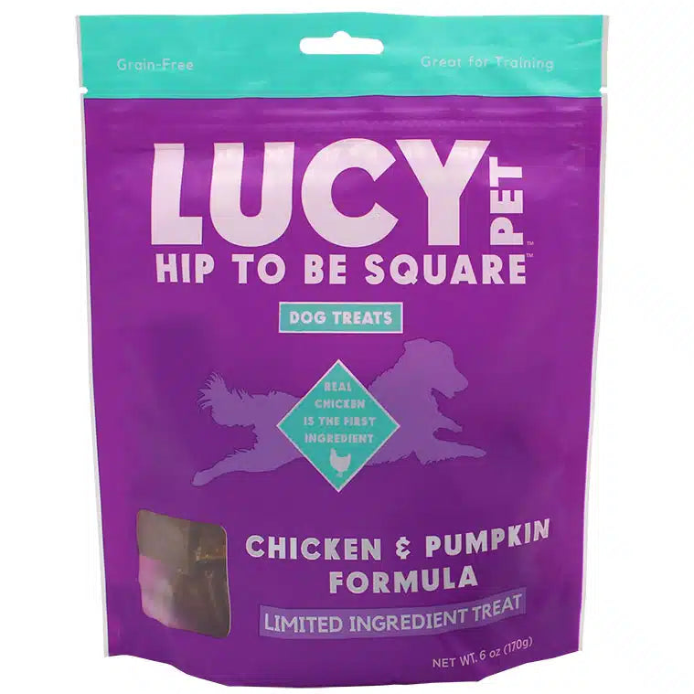 Lucy Pet Hip To Be Square, Chicken & Pumpkin Recipe Dog Treat, 6-oz Bag