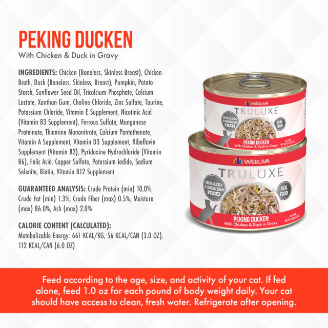 Weruva Truluxe Peking Ducken Chicken & Duck in Gravy, Wet Cat Food, 3-oz Case of 24