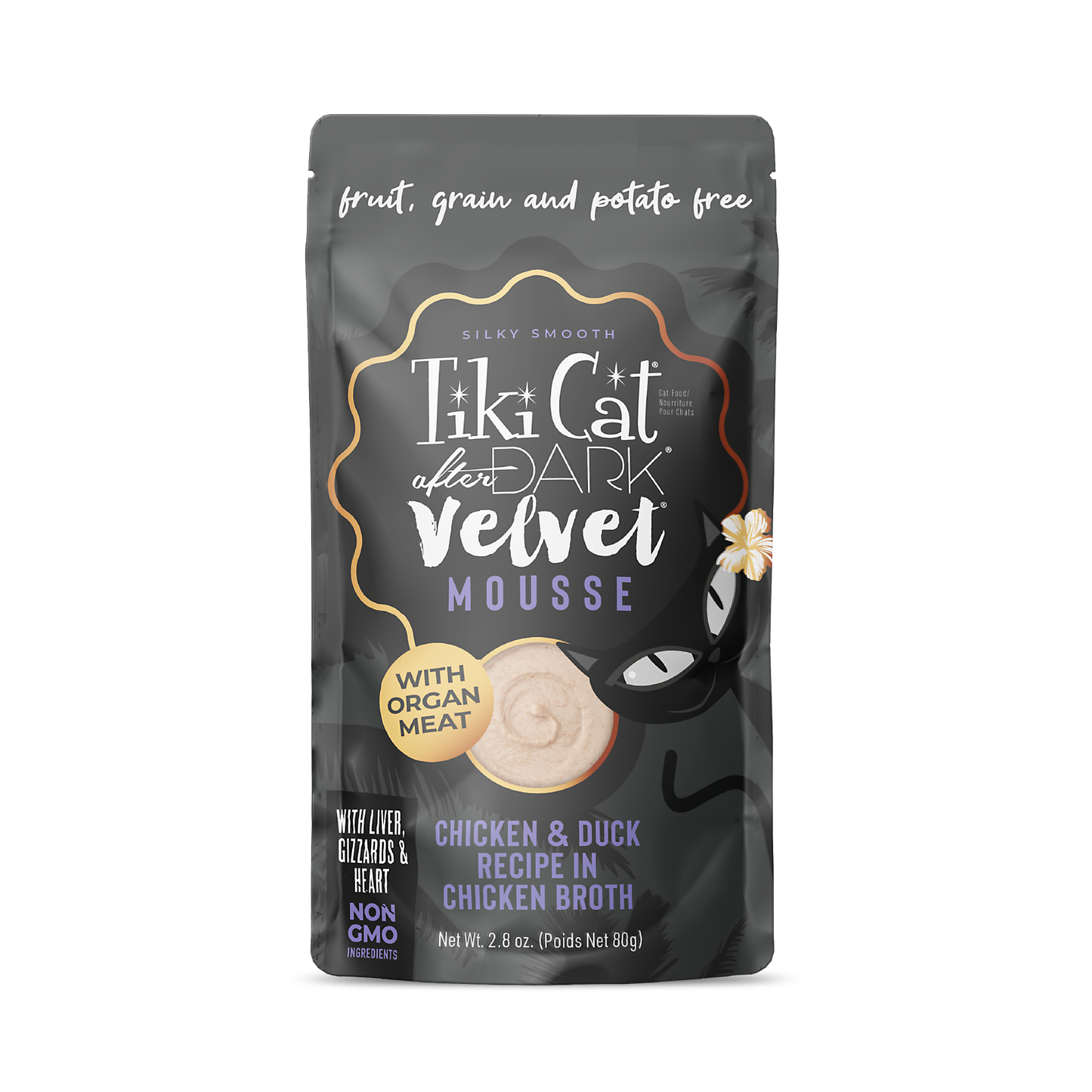 Tiki Cat After Dark Velvet Mousse Chicken & Duck Recipe in Chicken Broth, 2.8-oz Case of 12