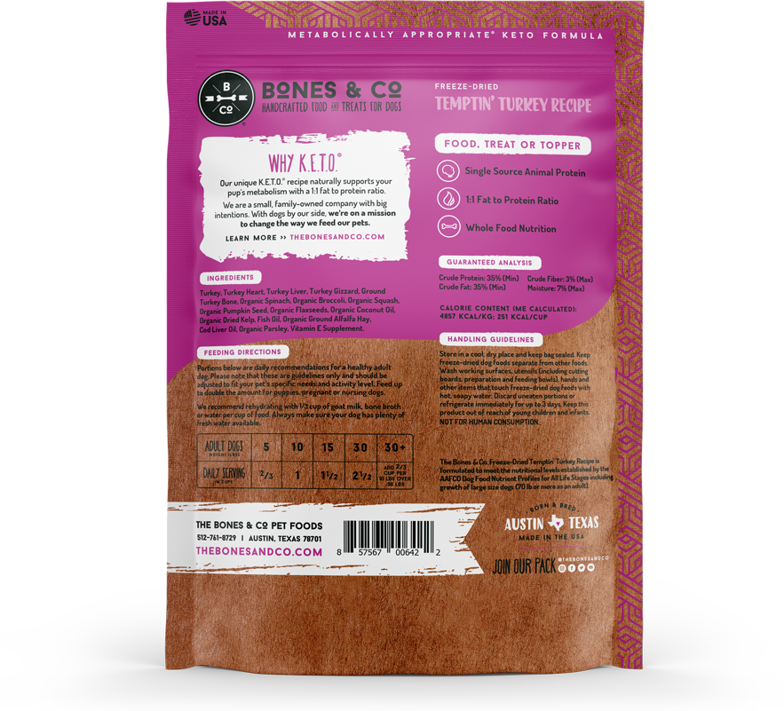 Bones & Co Temptin' Turkey Recipe 12-oz, Freeze-Dried Dog Food