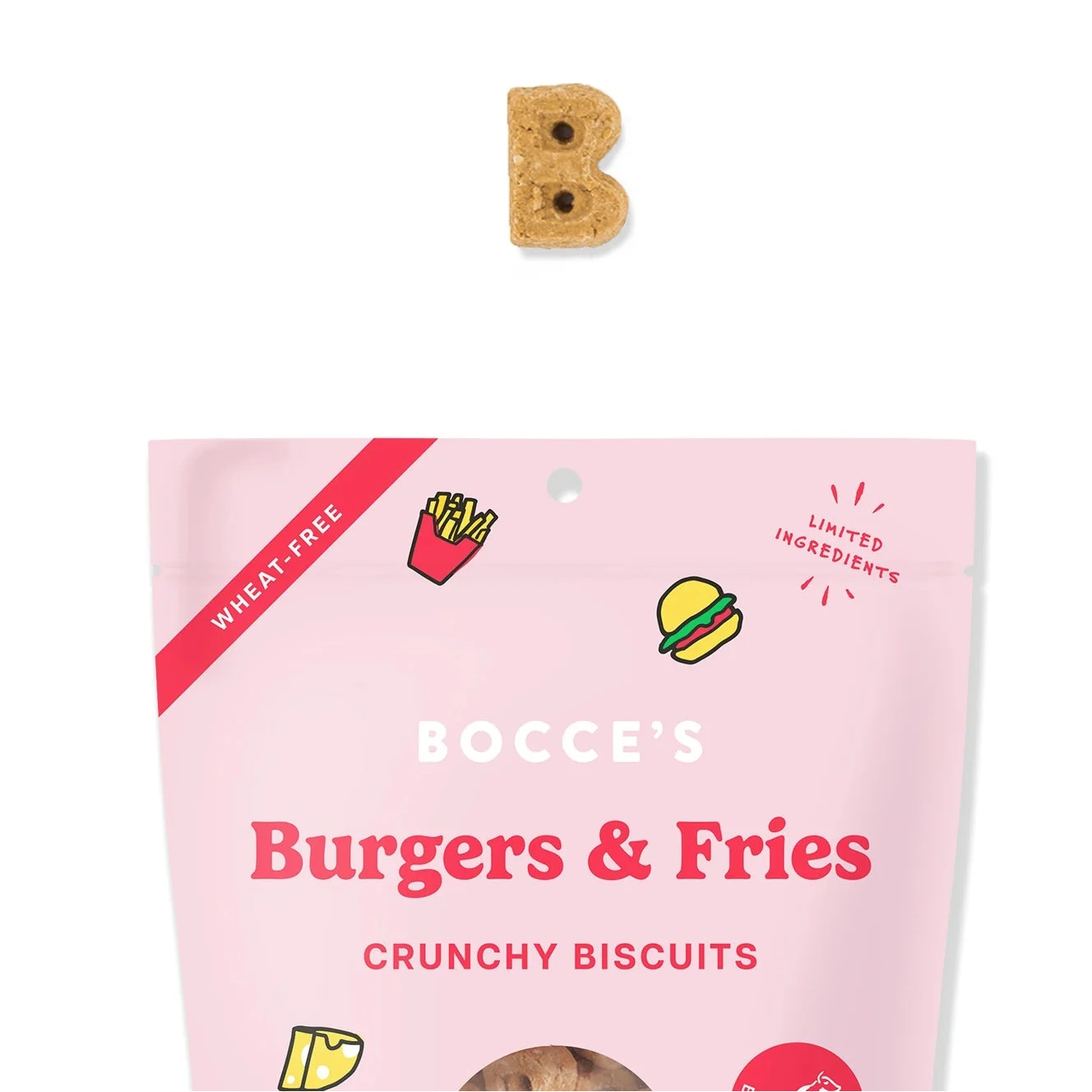 Bocce's Bakery Burgers & Fries Biscuits, Dog Treats, 5-oz Bag