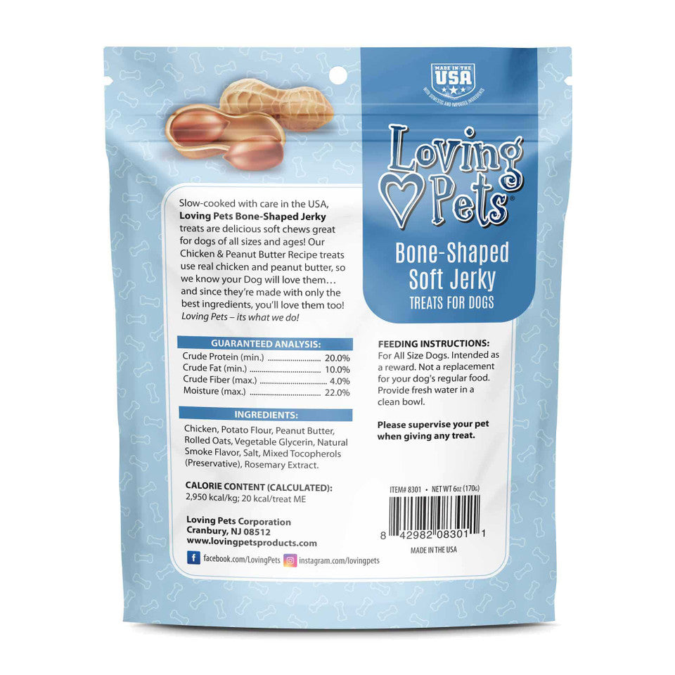 Loving Pets Chicken & Peanut Butter Bone-Shaped Jerky 6-oz, Dog Treats