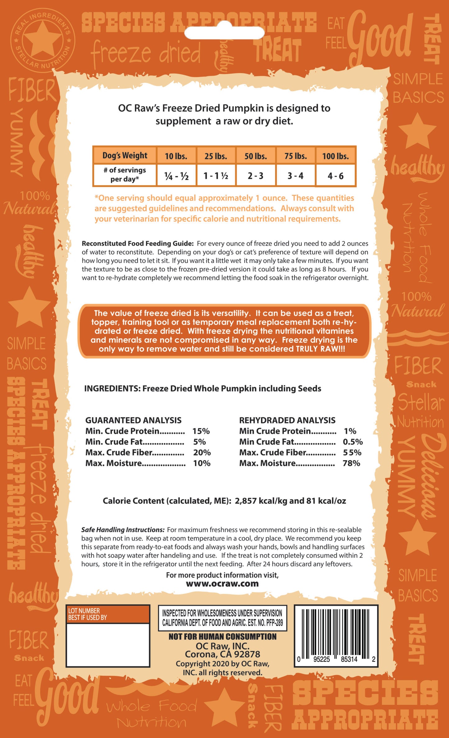 OC Raw Freeze-Dried Pumpkin Supplement, 5.5-oz Bag