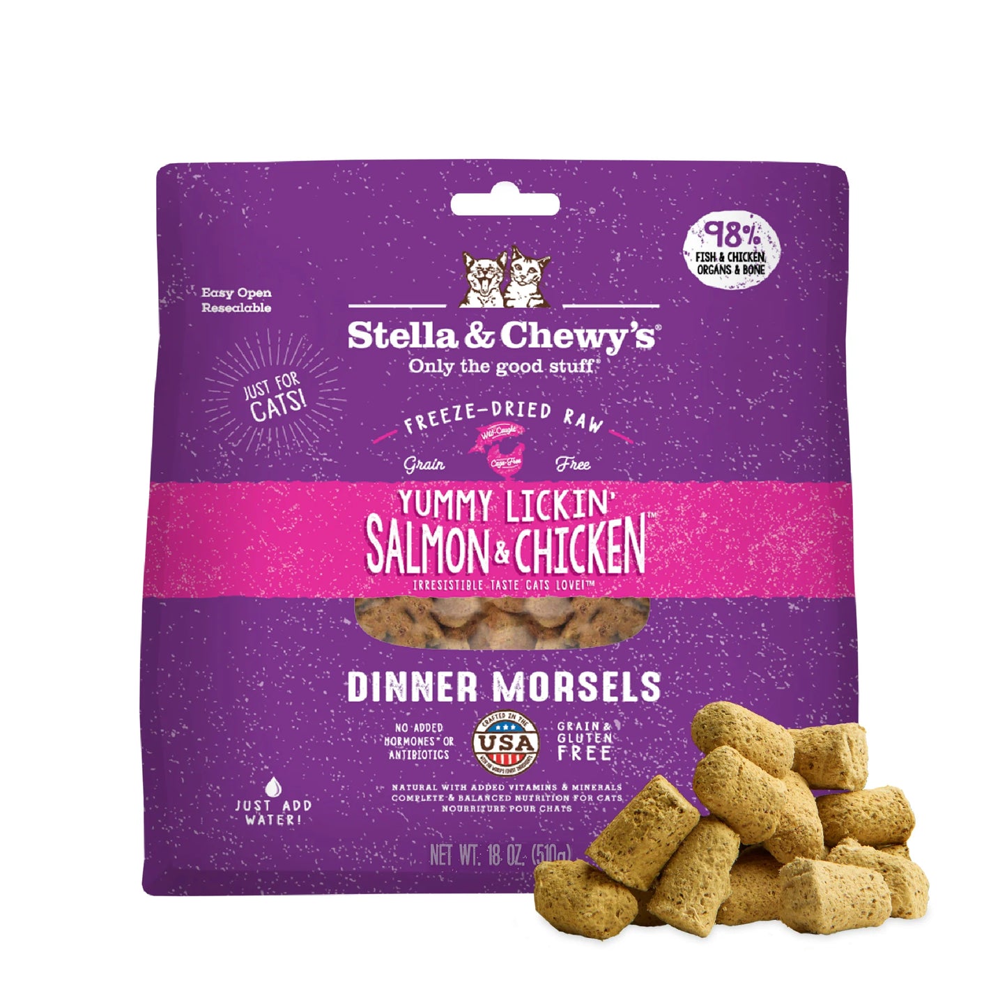Stella & Chewy's Freeze-Dried Morsels for Cats - Yummy Lickin Salmon and Chicken Recipe, Freeze-Dried Raw Cat Food