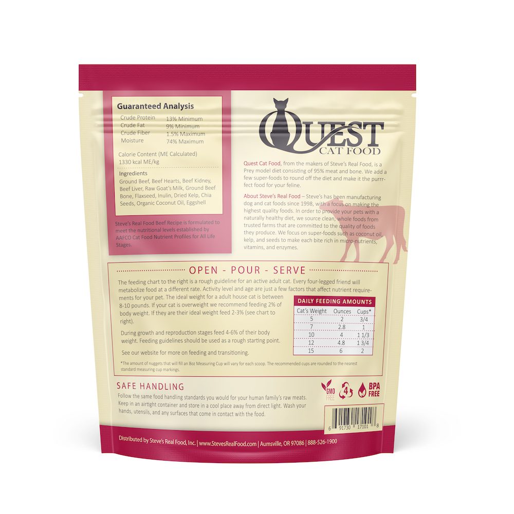 Steve's Quest Beef Nuggets 2-lb, Frozen Raw Cat Food