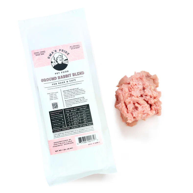 Oma's Pride Ground Rabbit, Frozen Pet Supplement, 1-lb Pouch