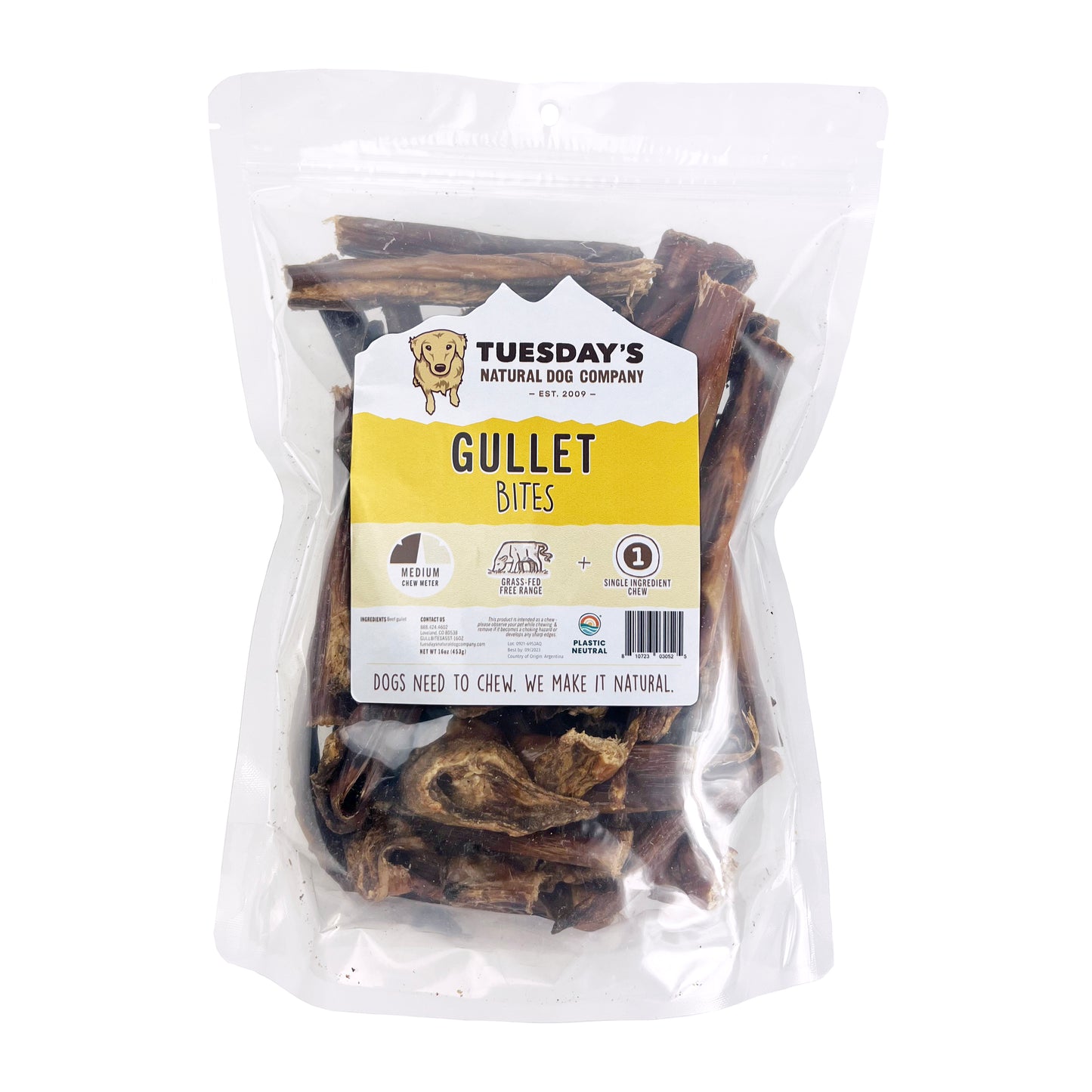 Tuesday's Natural Dog Company Gullet Bites 16-oz, Dog Chews