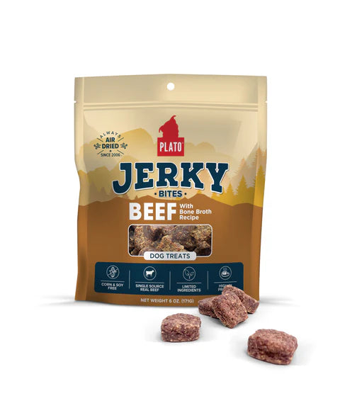 Plato Beef With Bone Broth Jerky Bites, Dog Treat, 6-oz Bag