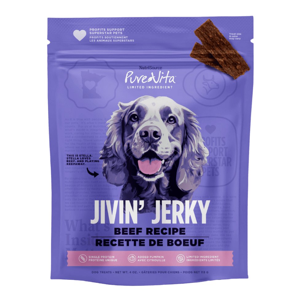 Pure Vita Beef Jivin' Jerky, Dog Treats, 4-oz Bags