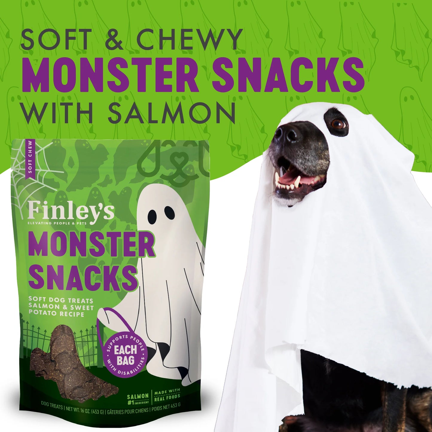 Monster Snacks Soft Chew Salmon and Sweet Potato, Dog Treats, 6-oz Bag