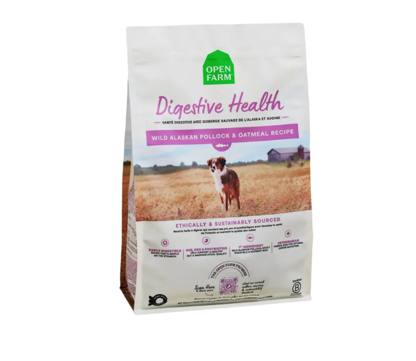 Open Farm Pollock & Oatmeal Digestive Health, Dry Dog Food, 4-lb Bag