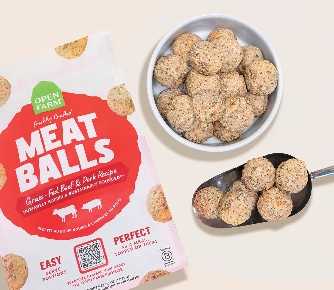 Open Farm Grass-Fed Beef & Pork Meatballs, Gently Cooked Frozen Dog Food