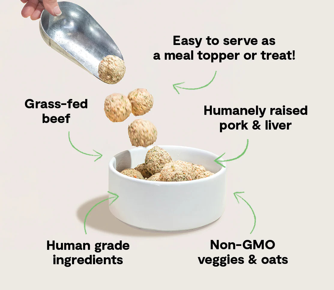 Open Farm Grass-Fed Beef & Pork Meatballs, Gently Cooked Frozen Dog Food