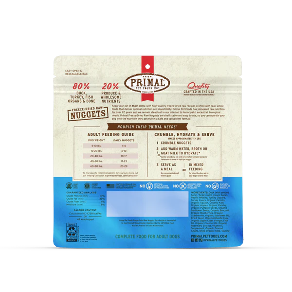 Primal Freeze-Dried Raw Nuggets Duck Recipe, Dog Food