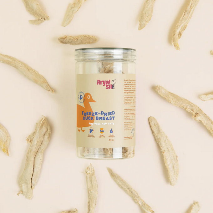 Arya Sit! Freeze-Dried Duck Breast, Dog Treat, 4.6-oz Jar
