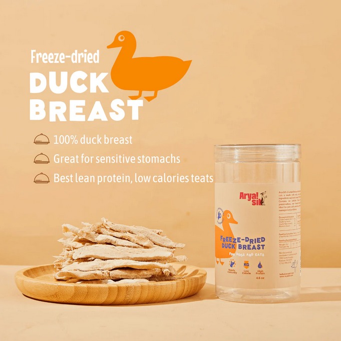Arya Sit! Freeze-Dried Duck Breast, Dog Treat, 4.6-oz Jar