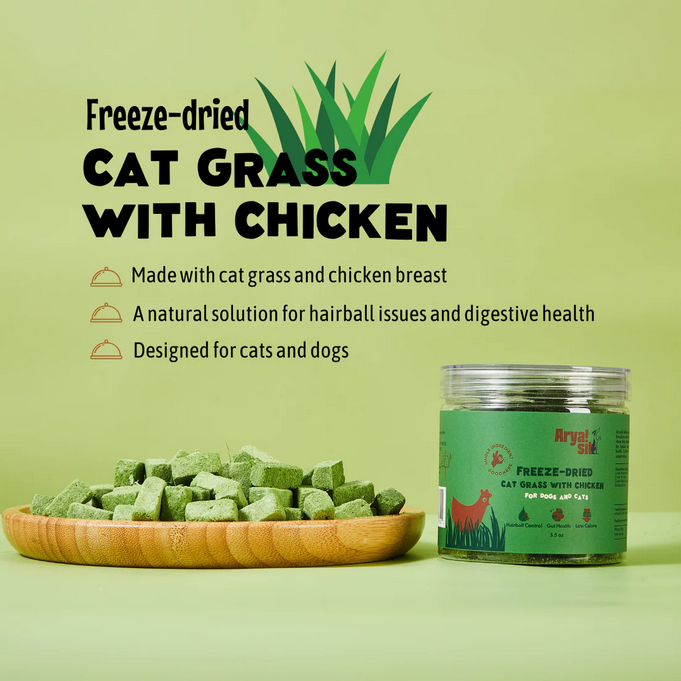 Arya Sit! Freeze-Dried Cat Grass, Cat Treat, 3.5-oz Jar
