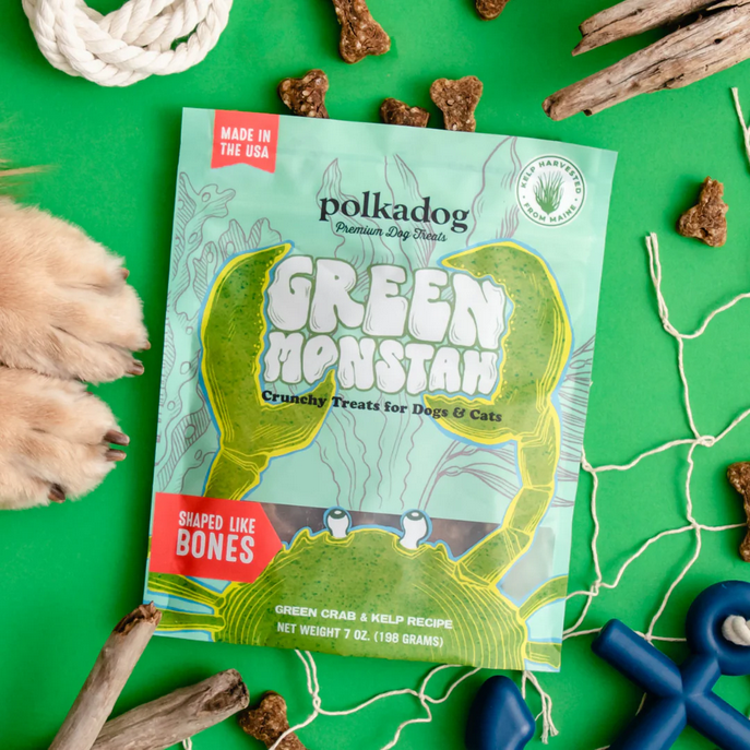 Polkadog Green Monstah Bones Dog Treat, 7-oz Bag